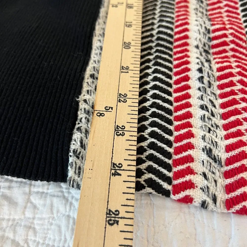 CHICOS Red‎ Black Asymmetrical Full Zip Textured Bold Moto Sofia Cardigan Size 2
